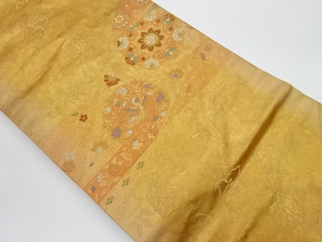 JAPANESE KIMONO / VINTAGE NAGOYA OBI / WOVEN BIRDS & FLOWER ARABESQUE